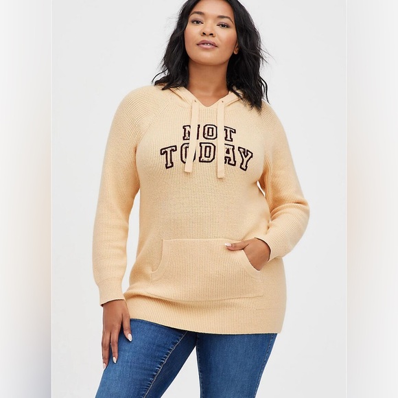 torrid Sweaters - Torrid Not Today Cream Hooded Sweater